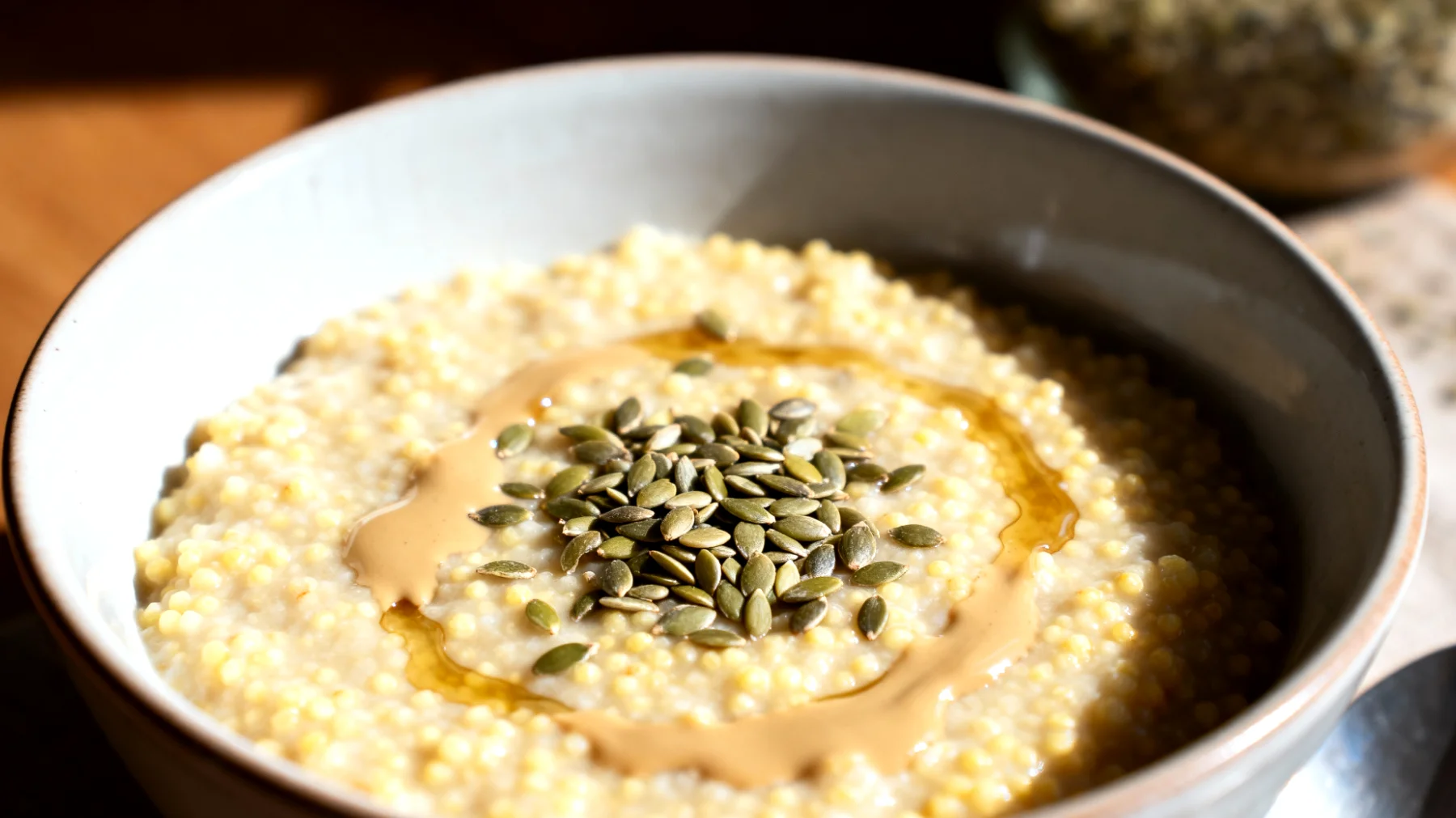 Porridge di miglio con semi di canapa e tahini"