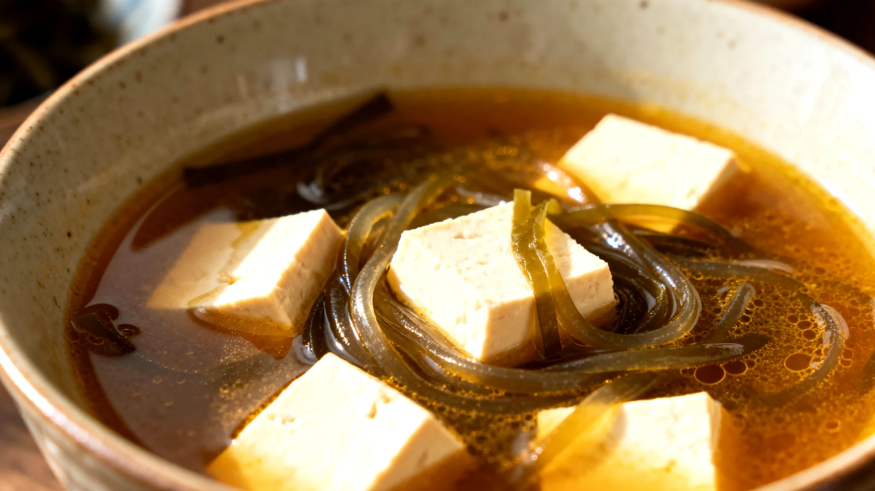 Zuppa di miso con alga wakame e tofu"
