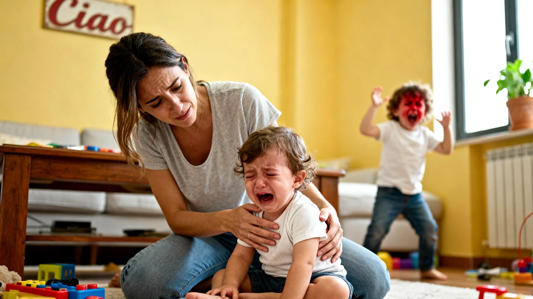Una mamma che fatica a gestire le crisi emotive quotidiane dei suoi bambini piccoli, sentendosi spesso sopraffatta dal pianto inconsolabile, dagli scoppi di rabbia improvvisi e dalle paure notturne, senza sapere come rispondere in modo efficace e rassicurante."
