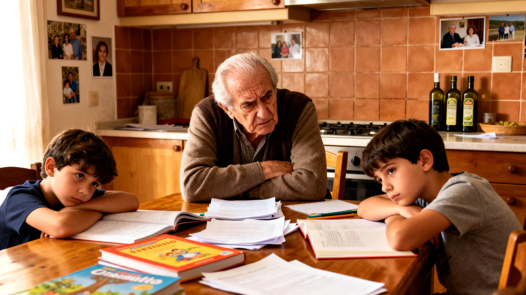 Il nonno si trova in difficoltà nel supportare i nipoti bambini con i compiti e lo studio, sentendosi inadeguato di fronte ai nuovi metodi didattici e alla loro scarsa motivazione nell'apprendimento"
